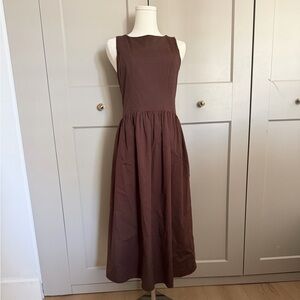 Chocolate Brown Midi Dress Size Small Minimal Sleeveless A-Line